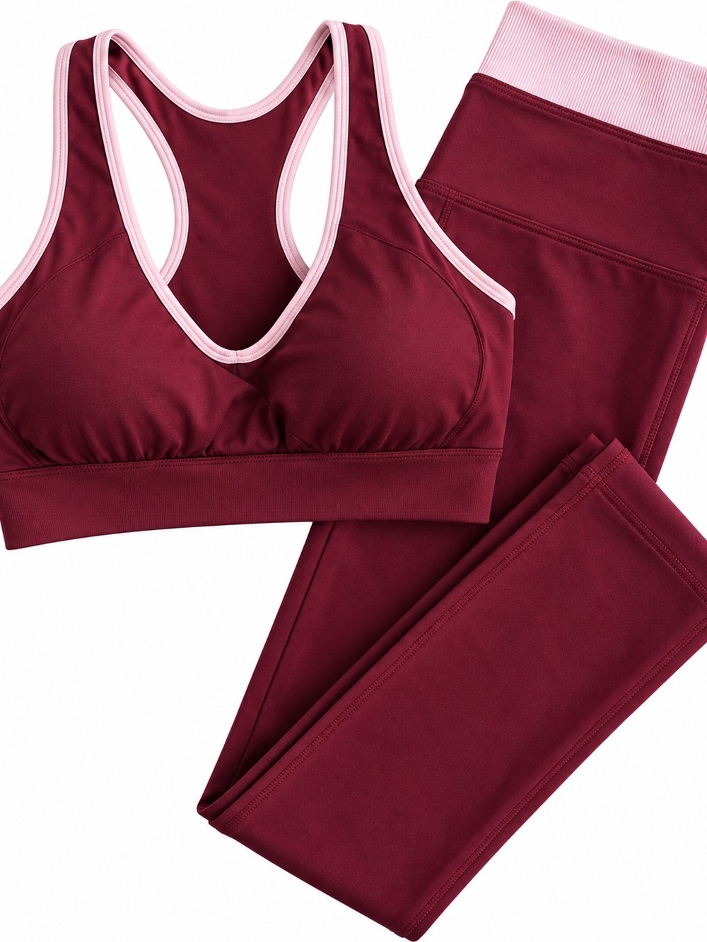 Women's Burgundy Sports Bra & Legging Set - Brand